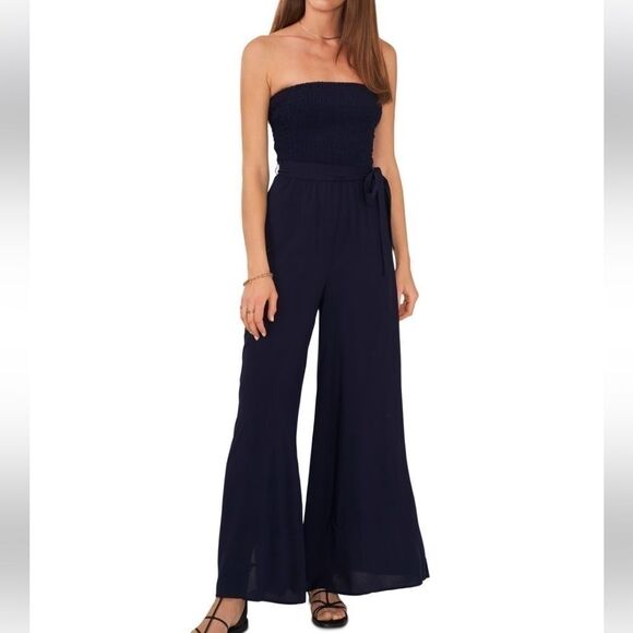 1.STATE Women's Strapless Wide Leg Jumpsuit Swimsuit Coverup Black S, - Picture 2 of 16